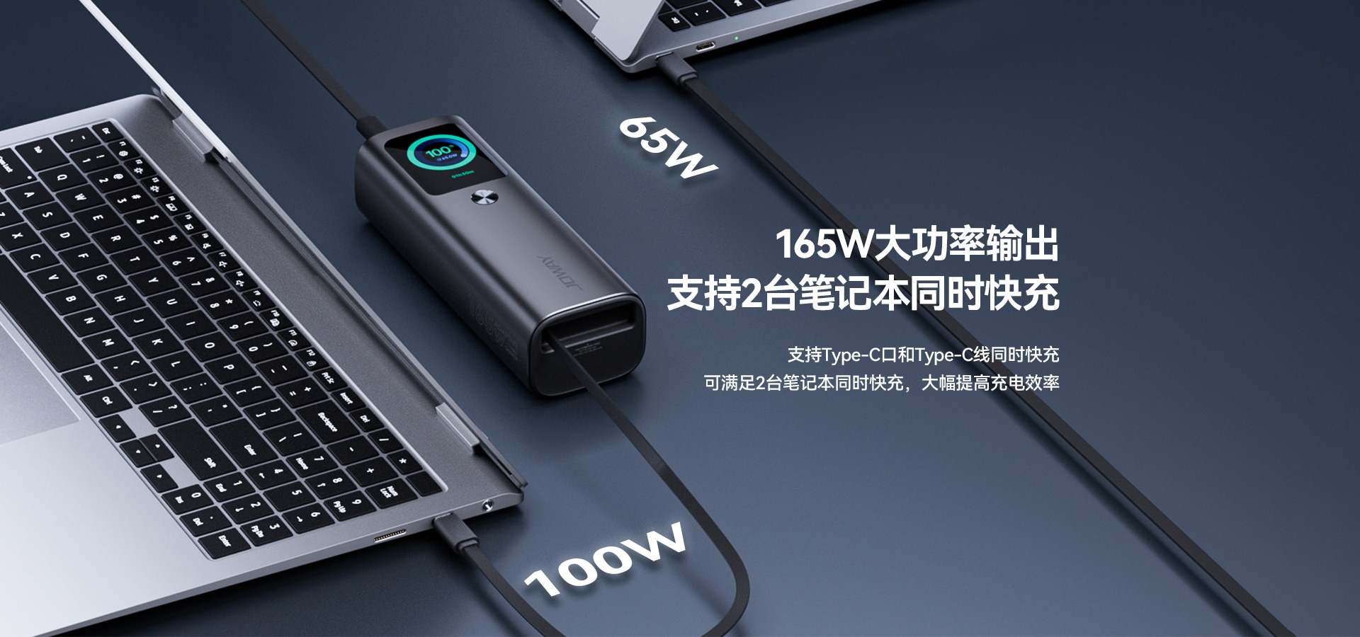 165W大功率输出 支持2台笔记本同时快充