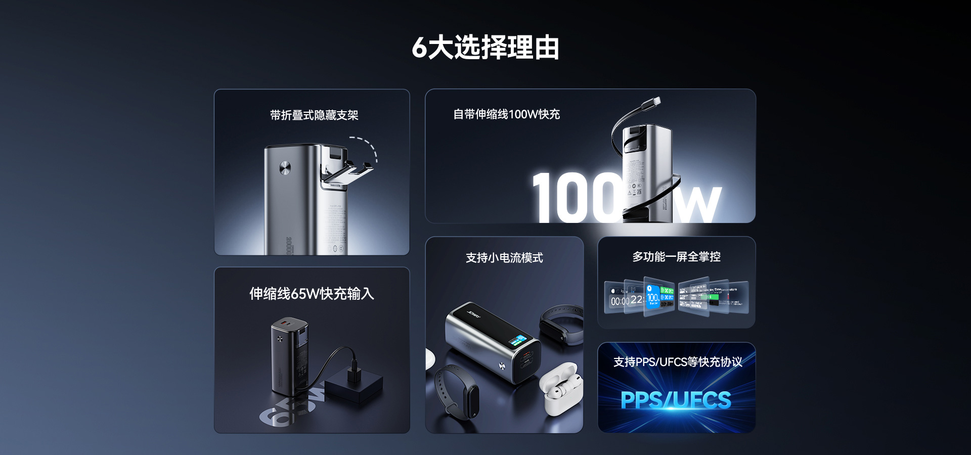 自带伸缩线100W快充，伸缩线65W快充输入